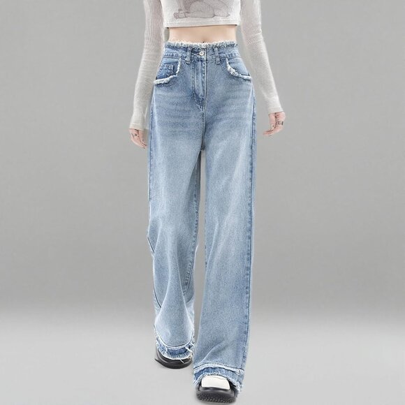 Women Baggy Jeans Y2K Stretch High Waisted Wide Leg Denim Trousers - Picture 7 of 7
